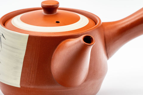 Japanese Kyusu - Tokoname-yaki Teapot with Bamboo Scene - 300ml - elevated view of the teapot showing the lid and body