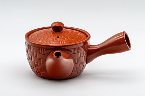 Japanese Kyusu - Tokoname-yaki Teapot with Mesh Filter - 200ml - front view with the lid on and side handle to the left