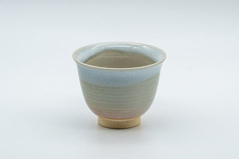 Japanese Teacups - 天鵬山 Tsubaki Kiln - Pair of Beige Glazed Hagi-yaki Yunomi - 85ml - front view of a single teacup