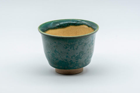 Japanese Teacup - Green Yuteki Glazed Koishiwara-yaki Yunomi - 90ml - front view showing the cream glazed interior
