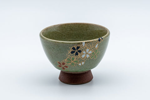 Japanese Teacup - Floral Celadon Sugi-nari Senchawan - front view of the celadon teacup