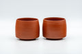 Japanese Teacups - Pair of Bamboo Hantsutsu-gata Tokoname-yaki Yunomi - 130ml - the pair of cups side by side from a slightly closer front angle