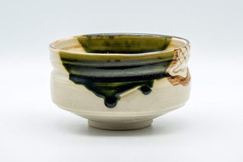 Japanese Matcha Bowl Set - Drip Glazed Dojimari-gata Oribe-yaki Chawan with Bamboo Chasen Whisk and Chashaku Scoop - 400ml