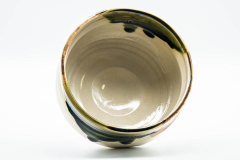 Japanese Matcha Bowl Set - Drip Glazed Dojimari-gata Oribe-yaki Chawan with Bamboo Chasen Whisk and Chashaku Scoop - 400ml