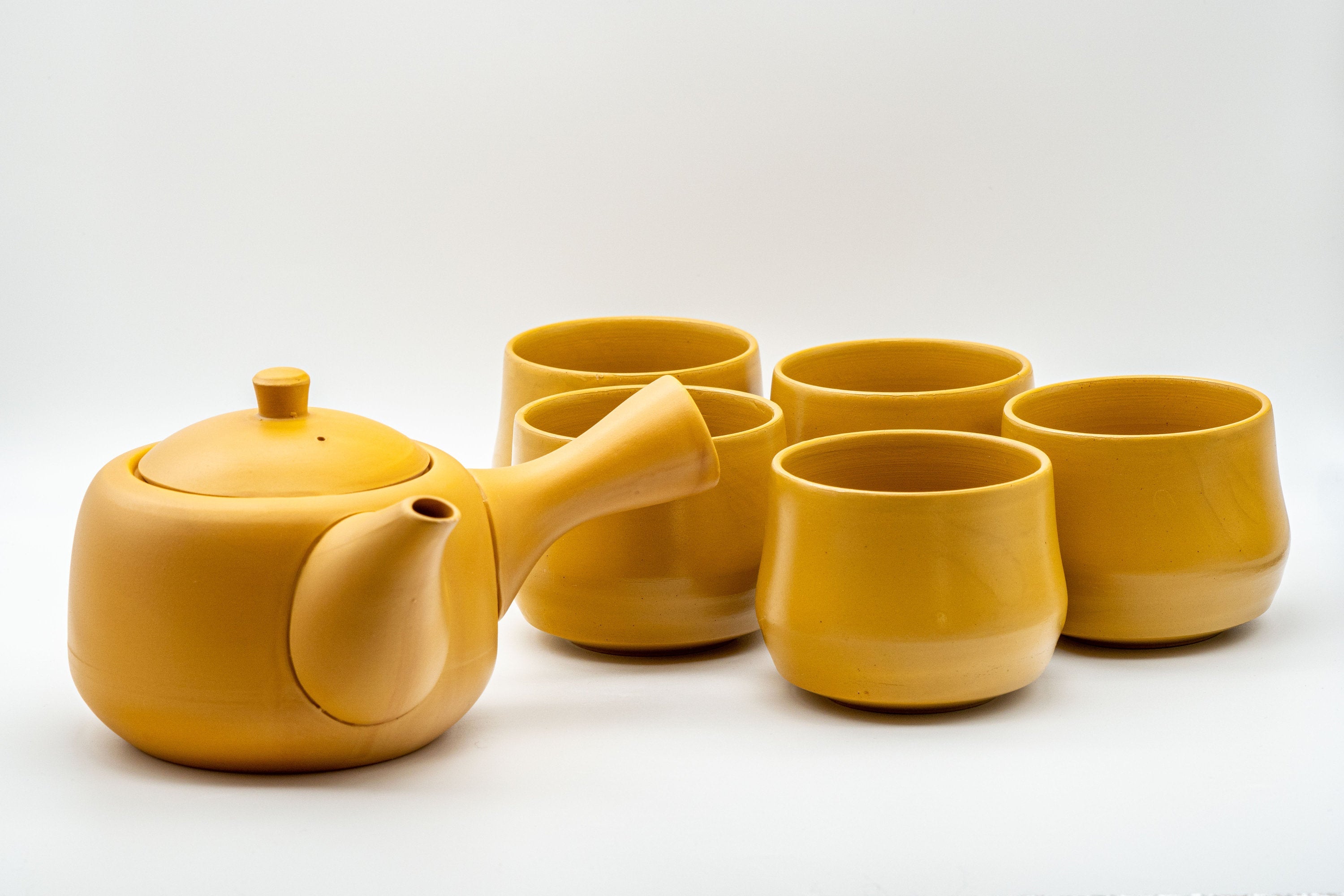 Japanese Tea Set - Yellow Debeso Kyusu with 5 Yunomi