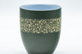 Japanese Teacups - Pair of Green Ryokudei Tokoname-yaki Yunomi - 130ml - closeup of a single cup showing the mottled yellow glaze band