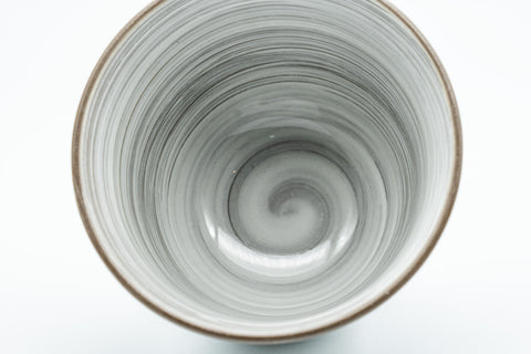 Japanese Teacups - Pair of White Glazed Yunomi with Long Grass Motifs - 100ml - top-down view into the spiral-glazed interior