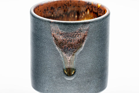 Japanese Teacup - Matte Black Drip Glazed Tsutsu-gata Yunomi - 155ml