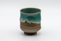 Japanese Teacup - Turquoise Glazed Agano-yaki Dojimari-gata Yunomi - 150ml - side view showing the waisted dojimari shape