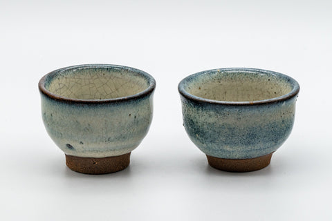 Japanese Teacups - Pair of Crazed Glaze Senchawan - 60ml - the pair shown side by side at a slight angle