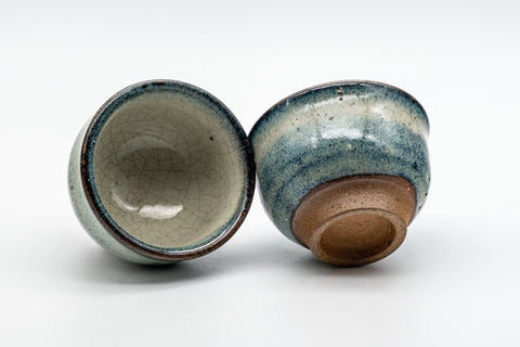 Japanese Teacups - Pair of Crazed Glaze Senchawan - 60ml - top-down view of the two teacups showing the interiors