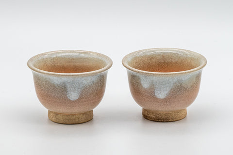 Japanese Teacups - 萩焼 Pair of Hagi-yaki Senchawan - 55ml - one cup upright and one tipped to show the base