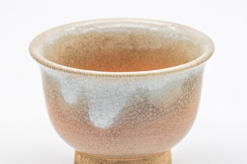 Japanese Teacups - 萩焼 Pair of Hagi-yaki Senchawan - 55ml - closeup of a single cup showing the finely crazed glaze