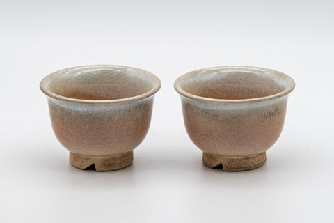 Japanese Teacups - 萩焼 Pair of Hagi-yaki Senchawan - 55ml - front view showing the footed bases