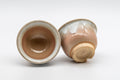 Japanese Teacups - 萩焼 Pair of Hagi-yaki Senchawan - 55ml - the pair tipped showing the interiors and feet