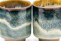 Japanese Teacups - Pair of Blue-Green Hare's Fur Glaze Tsutsu-gata Yunomi - 150ml - closeup of the blue-green hare's fur glaze