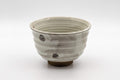 Japanese Matcha Bowl - White Red Brush Glazed Ido-gata Chawan - 400ml - front view showing the red geometric design