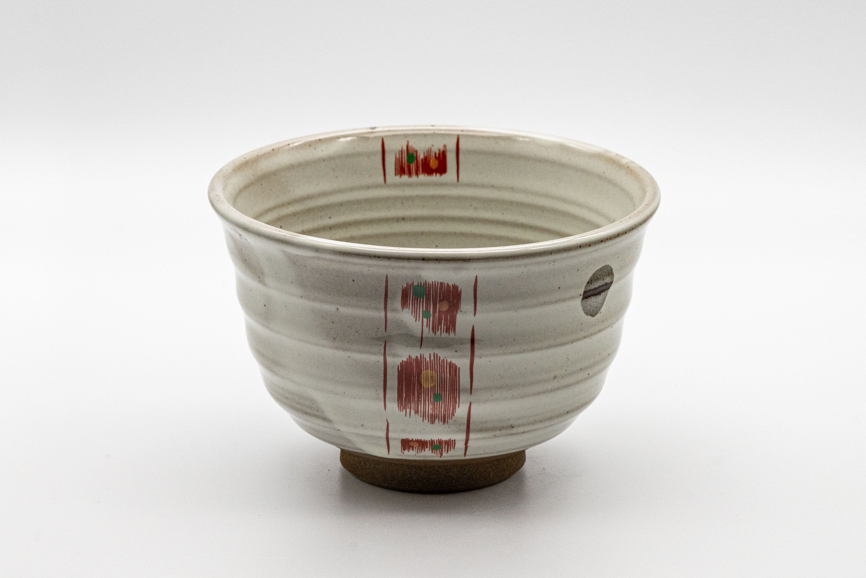 Japanese Matcha Bowl - White Red Brush Glazed Ido-gata Chawan - 400ml