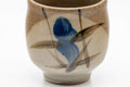 Japanese Teacup - Floral Yunomi - 140ml - closeup of the painted blue flower on the side