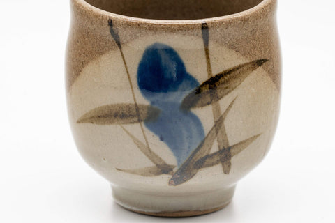 Japanese Teacup - Floral Yunomi - 140ml - closeup of the painted blue flower on the side