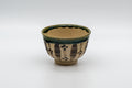 Japanese Teacup - 秀泉陶苑 Floral Wan-nari Mino-yaki Yunomi - 100ml - three-quarter view showing the geometric decoration