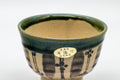 Japanese Teacup - 秀泉陶苑 Floral Wan-nari Mino-yaki Yunomi - 100ml - closeup side view showing the green Oribe glaze