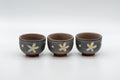 Japanese Teacups - Set of 3 Floral Snowflake Glazed Guinomi - 45ml - the three cups in a row, angled view