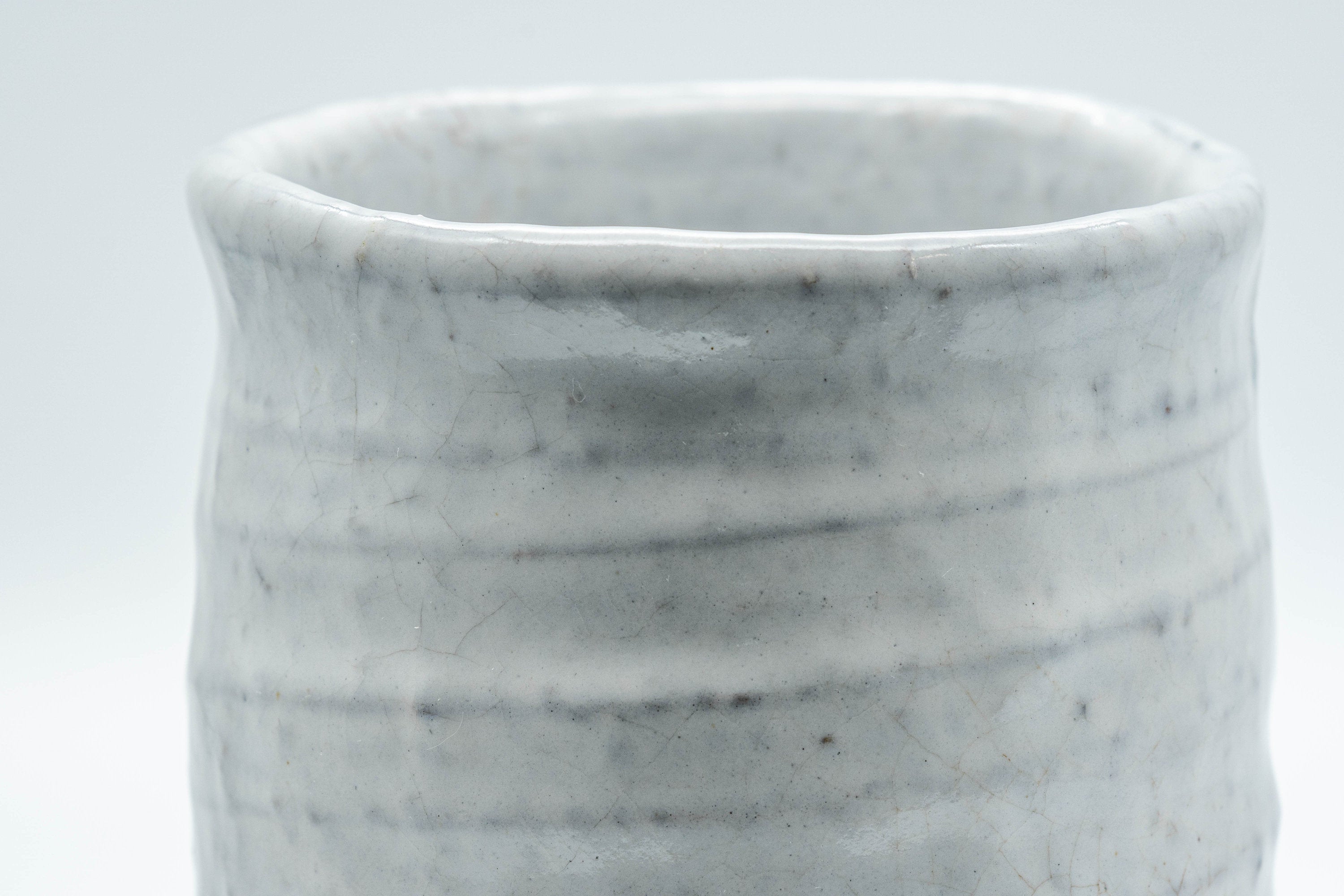 Japanese Teacups - Pair of Shino Glazed Stoneware Tsutsu-gata Meoto Yunomi