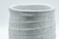 Japanese Teacups - Pair of Shino Glazed Stoneware Tsutsu-gata Meoto Yunomi - single cup viewed from above showing the glazed interior