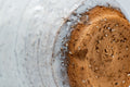 Japanese Teacups - Pair of Shino Glazed Stoneware Tsutsu-gata Meoto Yunomi - closeup of the base showing the rough orange stoneware body