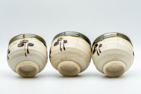 Japanese Teacups - Set of 3 加藤伸明 Wan-nari Oribe-yaki Yunomi - 120ml
