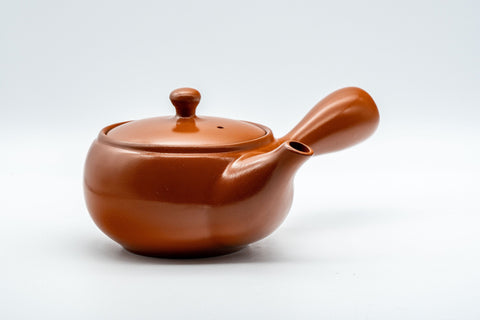 Tezumi — Japanese Kyusu - Tokoname-yaki Teapot with Fine Mesh Strainer - 330ml — three-quarter view from the opposite side