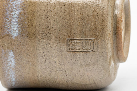 Japanese Teacup - Hare's Fur Stoneware Tsutsu-gata Yunomi - 185ml - closeup of the body and hare's fur glaze at the lip