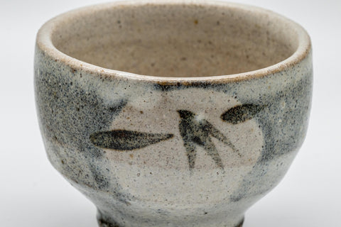 Japanese Teacup - Leafy Grey Yunomi - 125ml - closeup of the grey glaze and leaf motifs