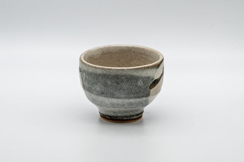 Japanese Teacup - Leafy Grey Yunomi - 125ml - angled closeup showing the white leaf decoration