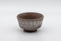 Japanese Teacup - Patterned Shallow Guinomi - 55ml - front view showing the mishima white-slip inlaid pattern