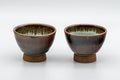 Japanese Teacups - Pair of Tenmoku Glazed Sugi-nari Guinomi - 55ml - front view of the pair of cups
