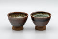 Japanese Teacups - Pair of Tenmoku Glazed Sugi-nari Guinomi - 55ml - front view of the pair of cups side by side