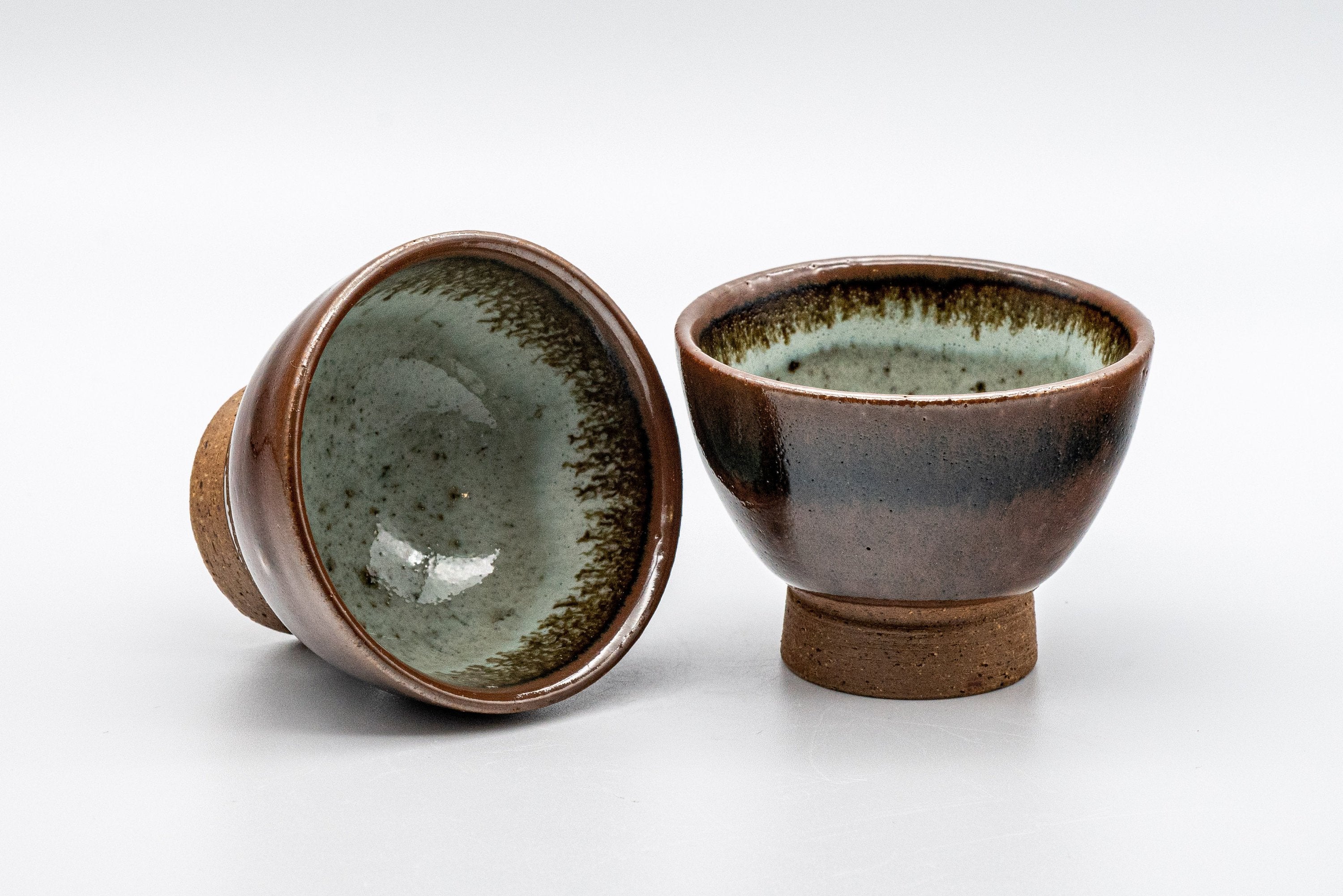 Japanese Teacups - Pair of Tenmoku Glazed Sugi-nari Guinomi - 55ml - Thumbnail 4