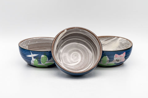 Japanese Teacups - Set of 3 Floral Yunomi - 90ml - view of the three teacups showing the white glazed interiors