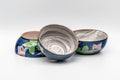 Japanese Teacups - Set of 3 Floral Yunomi - 90ml - three-quarter view of the three blue teacups with painted floral decoration