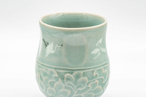 Japanese Teacups - Couple's Pair of Ishiyama Celadon Dojimari-gata Yunomi - 165ml - Tezumi