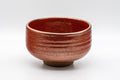 Japanese Matcha Bowl Set - Tanaka Kayama Ochre Glazed Hantsutsu-gata Chawan with Bamboo Chasen Whisk and Chashaku Scoop - 450ml - three-quarter view showing the bowl's glazed interior