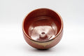 Japanese Matcha Bowl Set - Tanaka Kayama Ochre Glazed Hantsutsu-gata Chawan with Bamboo Chasen Whisk and Chashaku Scoop - 450ml - low side angle showing the bowl's profile and footring