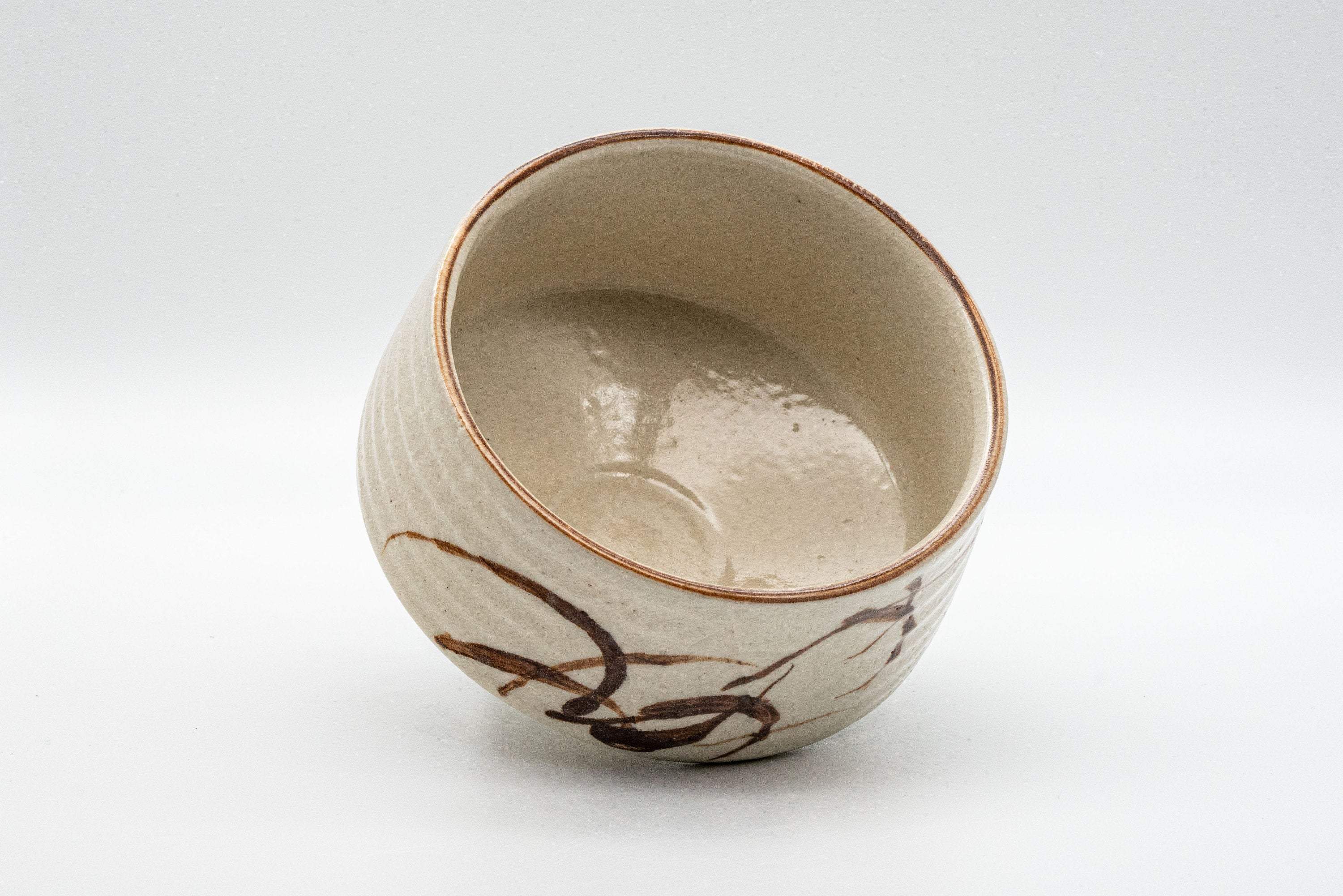 Japanese Matcha Bowl - Cream Glazed Hantsutsu-gata Chawan - 450ml