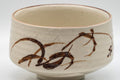 Japanese Matcha Bowl - Cream Glazed Hantsutsu-gata Chawan - 450ml - side view showing the brown iron-painted decoration