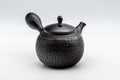 Japanese Kyusu - Tadaomi Kato, Koushin Kiln - Kurodei Tokoname-yaki Debeso Teapot - 250ml - angled view showing the side handle and lid