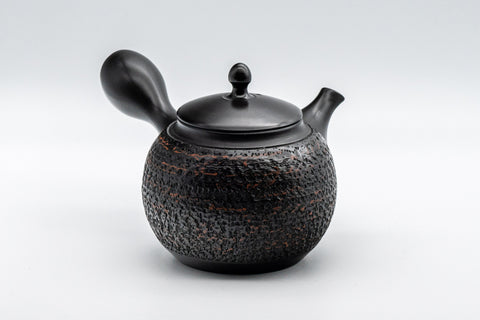 Japanese Kyusu - Tadaomi Kato, Koushin Kiln - Kurodei Tokoname-yaki Debeso Teapot - 250ml - angled view showing the side handle and lid
