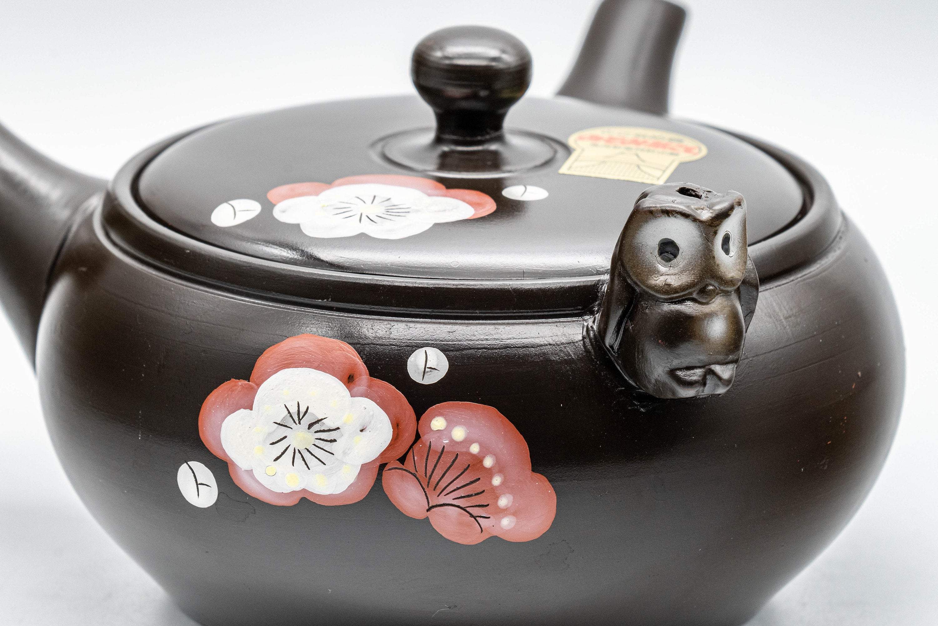 Japanese Kyusu - Black Kokudei Owl Sculpted Tokoname-yaki Teapot - 350ml - Tezumi