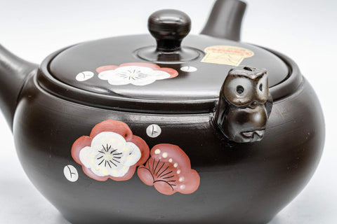 Japanese Kyusu - Black Kokudei Owl Sculpted Tokoname-yaki Teapot - 350ml - Tezumi